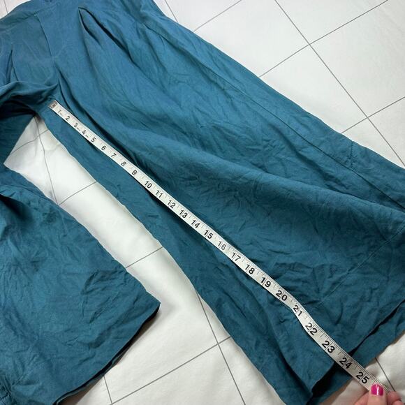 Athleta Pants Womens 2 Teal Playa Linen Wide Leg Crop Slit Relaxed Casual Resort - Picture 11 of 13